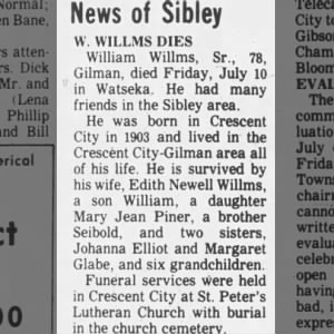 Obituary for Sibley W. WILLMS Sr.