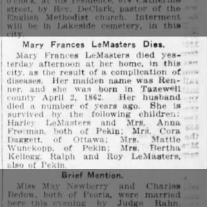 Obituary for Mary Frances LeMasters