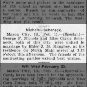 Nichols/Schenck marriage